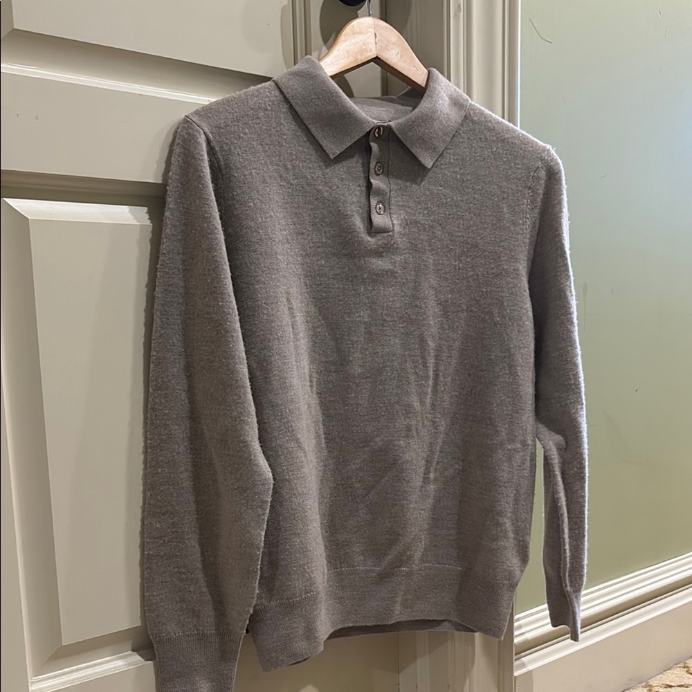 Christian Lacroix Cream Merino Wool Long Sleeve Polo
